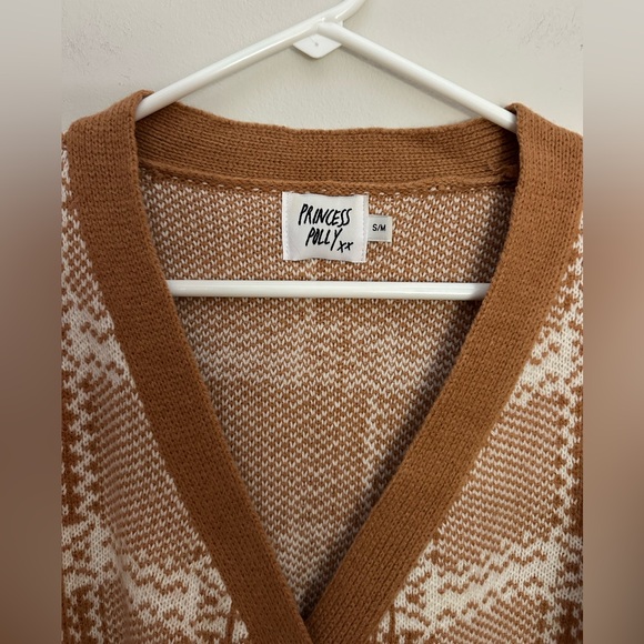 Princess Polly Cardigan Size Small Tan and White EUC - Picture 4 of 10